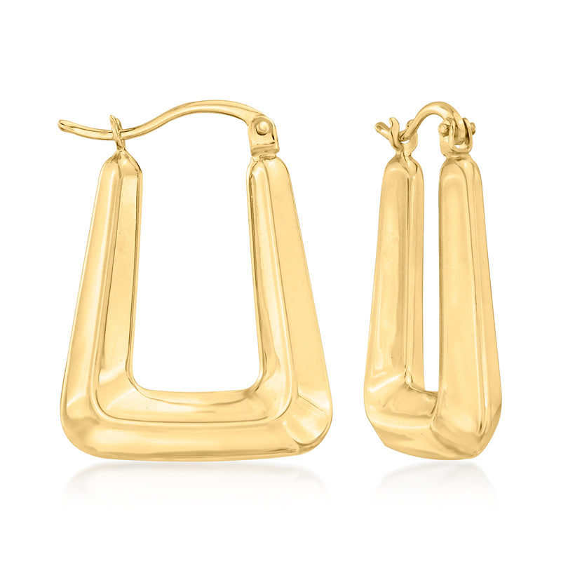 14kt yellow gold squared hoop earrings with glossy rectangular shape