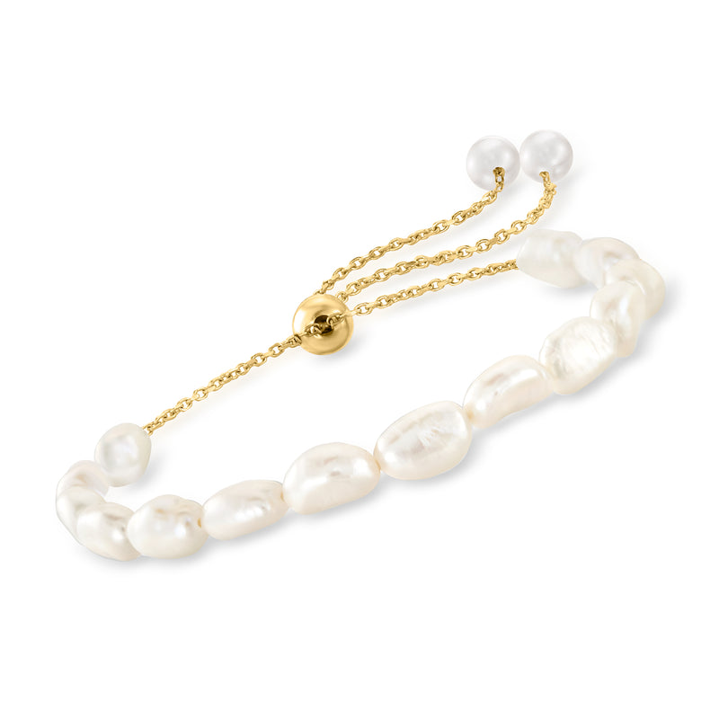Cultured baroque pearl bolo bracelet with 14kt yellow gold chain and slider clasp