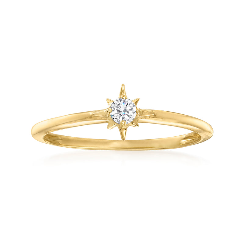 14kt yellow gold star diamond ring with round center stone and two side points