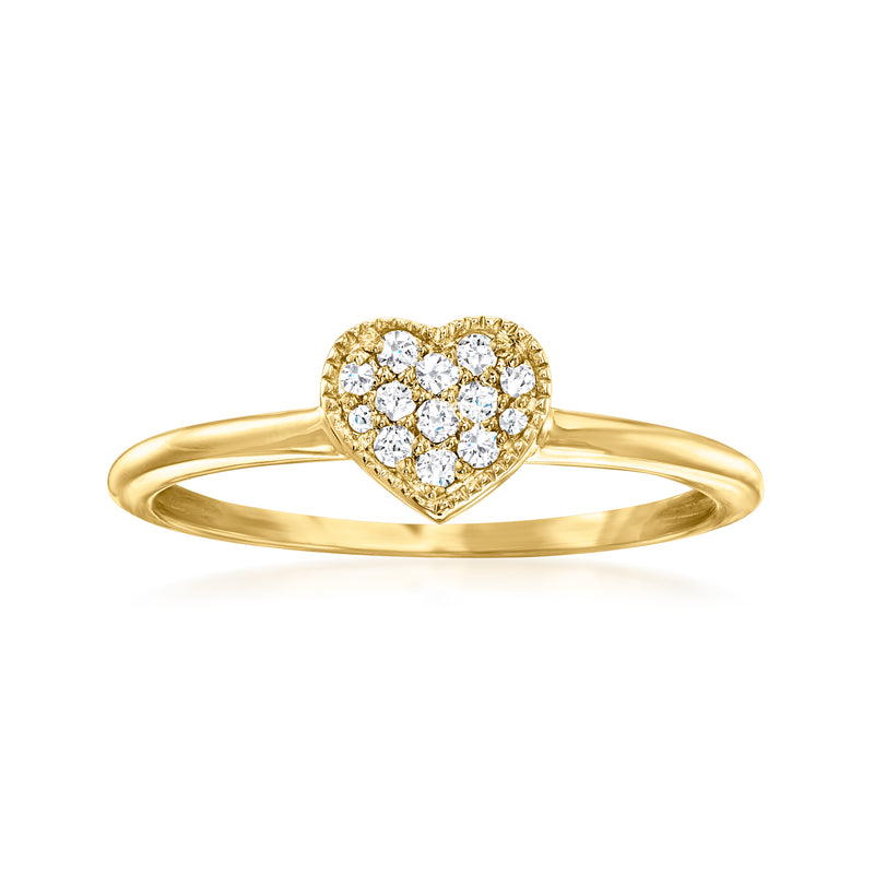 14kt gold diamond cluster heart ring with round white stones and polished band