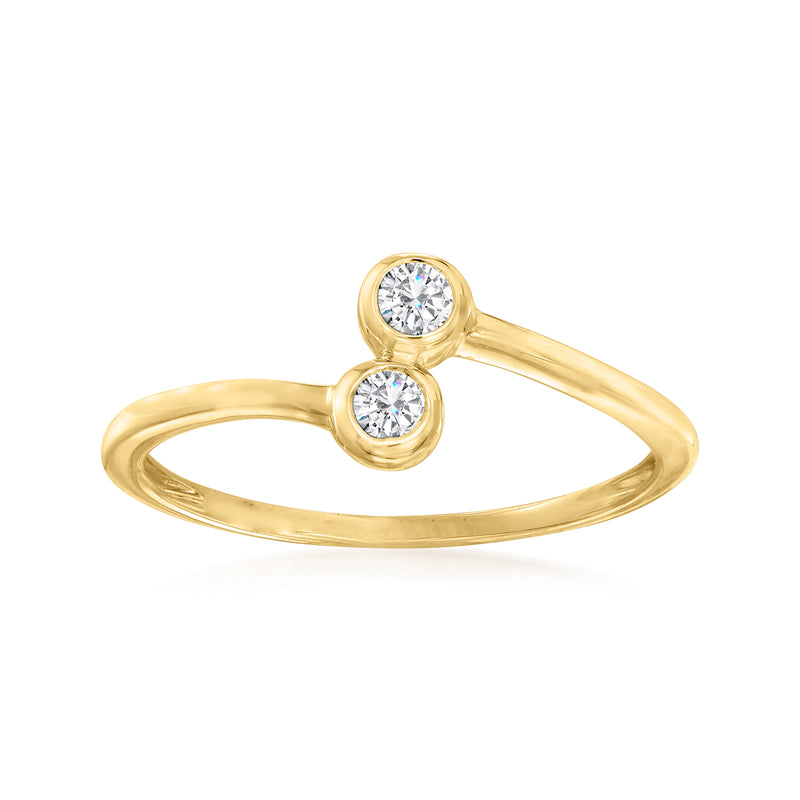 14kt yellow gold ring with two bezel-set round diamonds