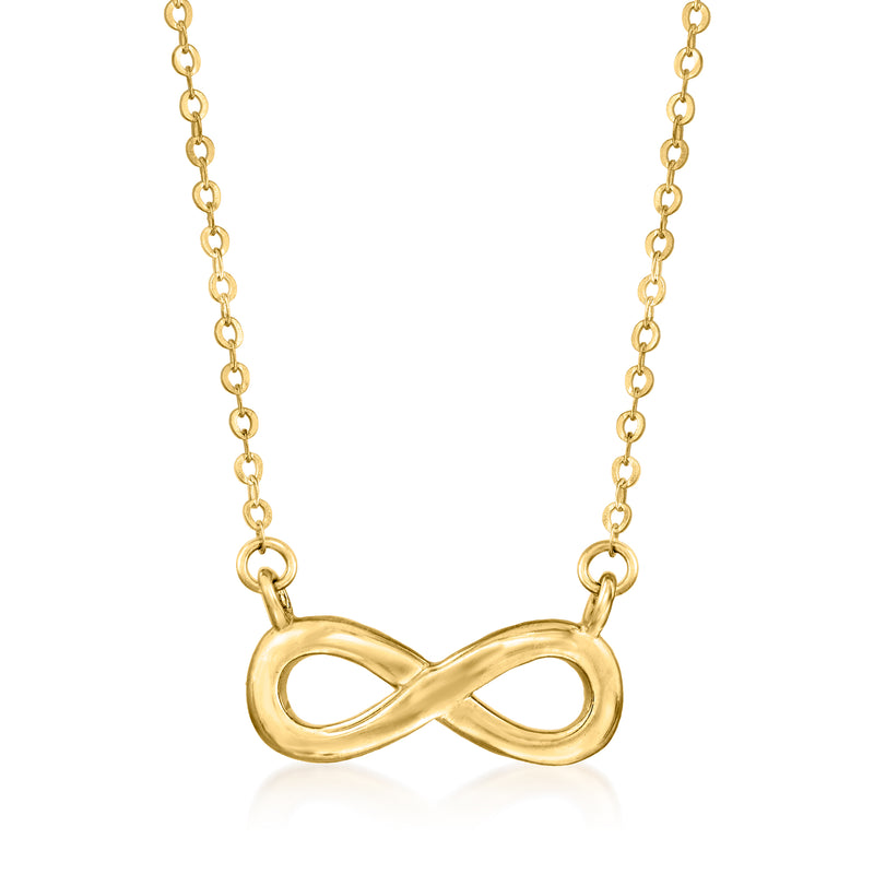 14kt yellow gold infinity-symbol necklace with round link chain and polished pendant