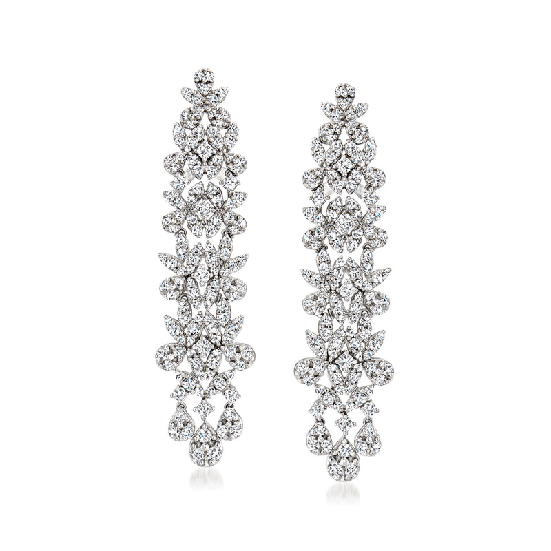 Diamond drop earrings in 14kt white gold with clustered teardrop settings