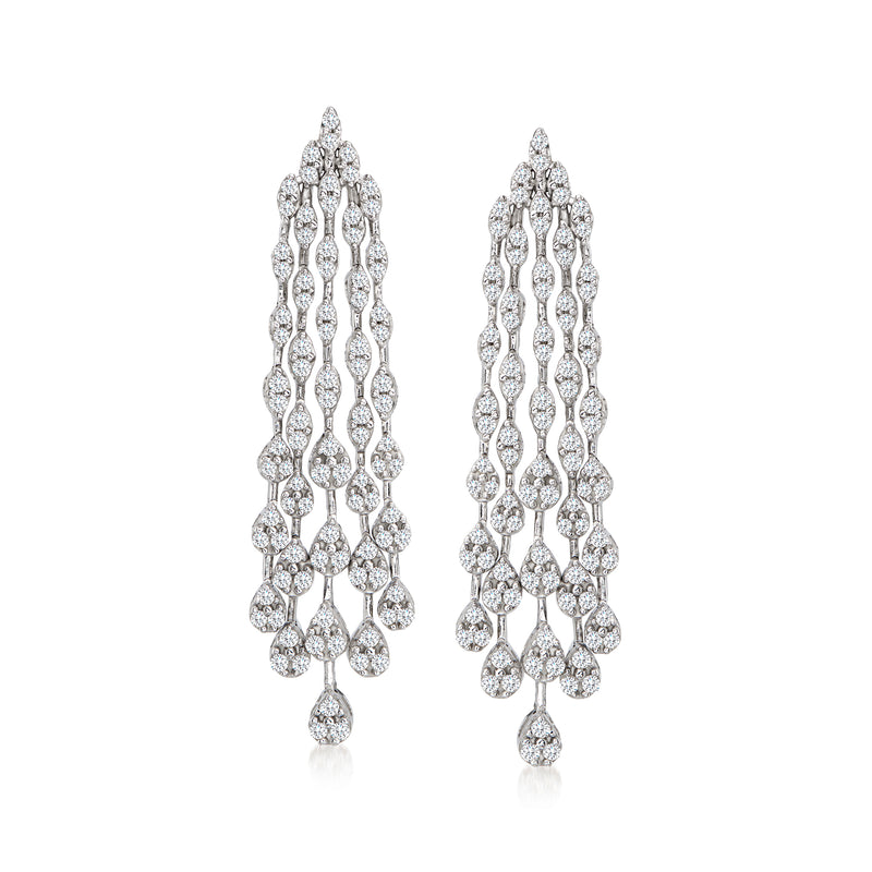 Diamond cluster drop earrings in white gold with teardrop-like linked stones