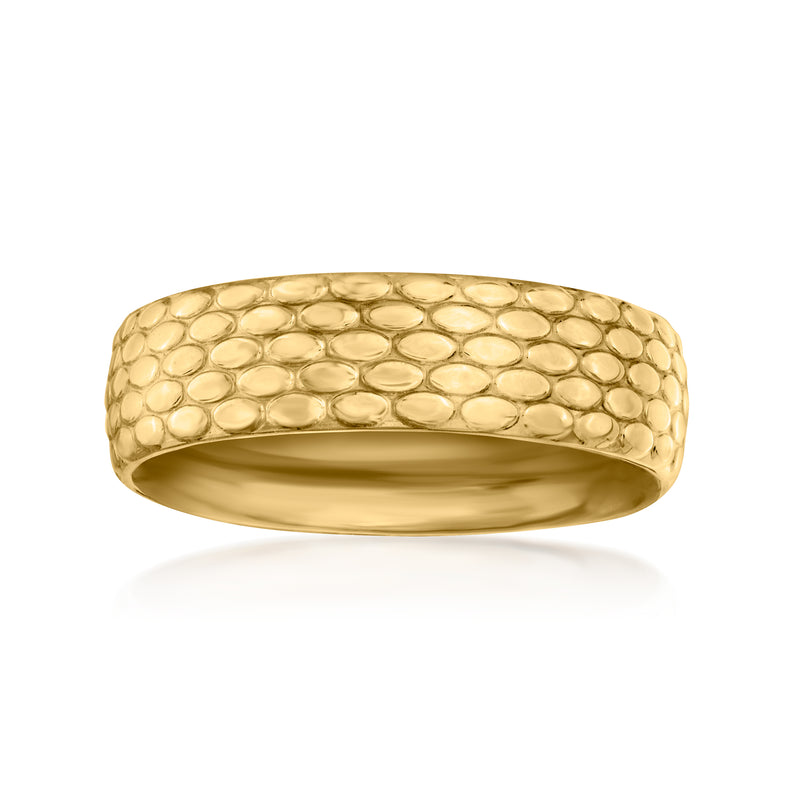 14kt yellow gold snakeskin texture ring, wide domed band