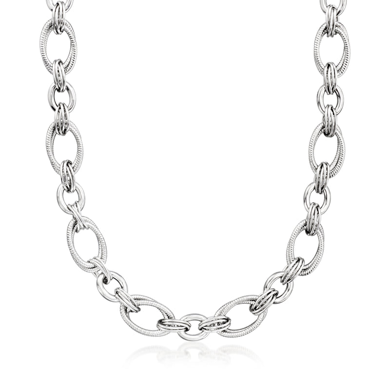 Sterling silver oval-link necklace with connected oval chain links.