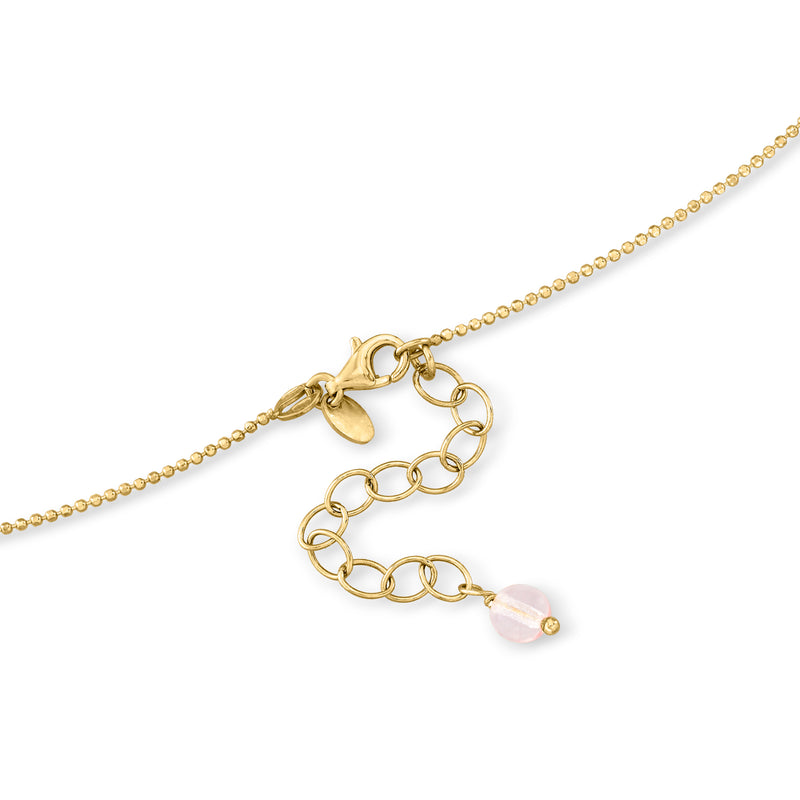 Gold clasp and chain extender with small pink bead, heart necklace