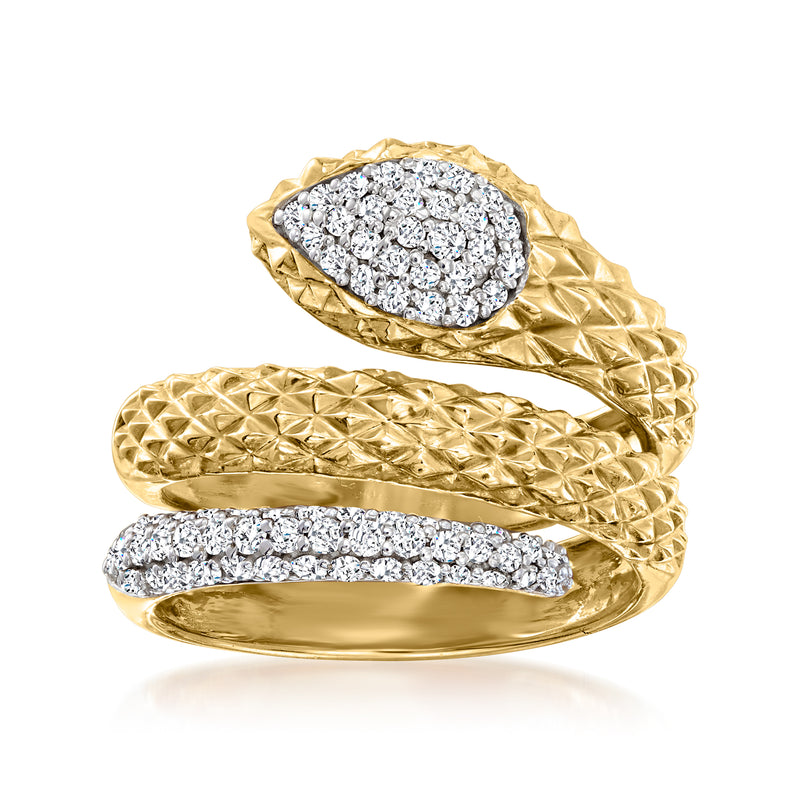 Diamond snake wrap ring in gold over sterling with pavé accents
