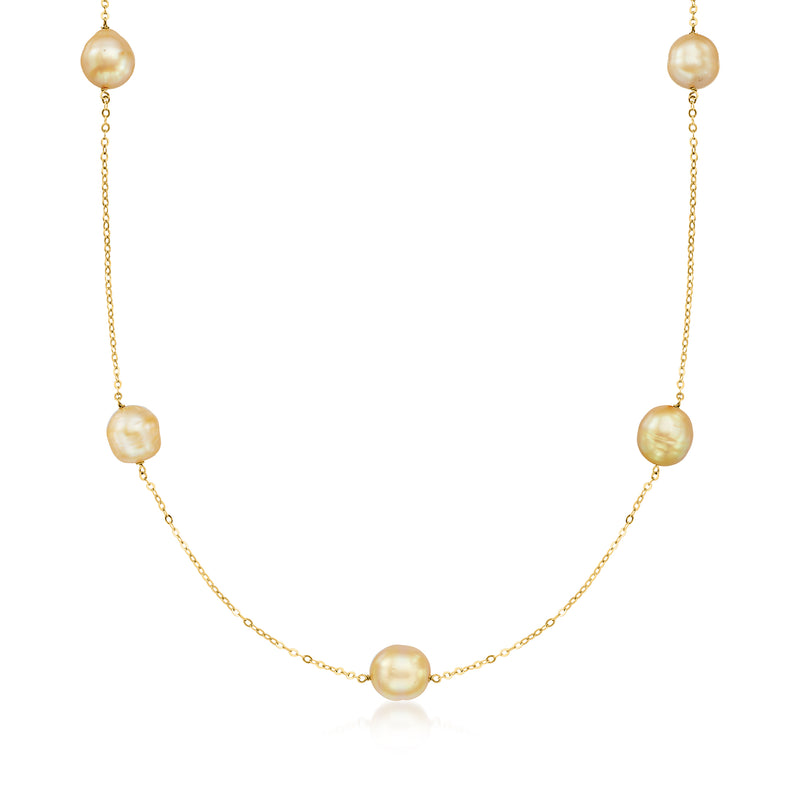14kt yellow gold station necklace with round golden cultured South Sea pearls