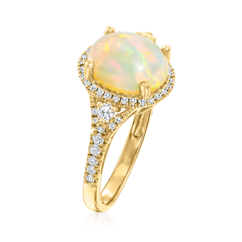 14kt yellow gold ring with Ethiopian opal and diamond halo