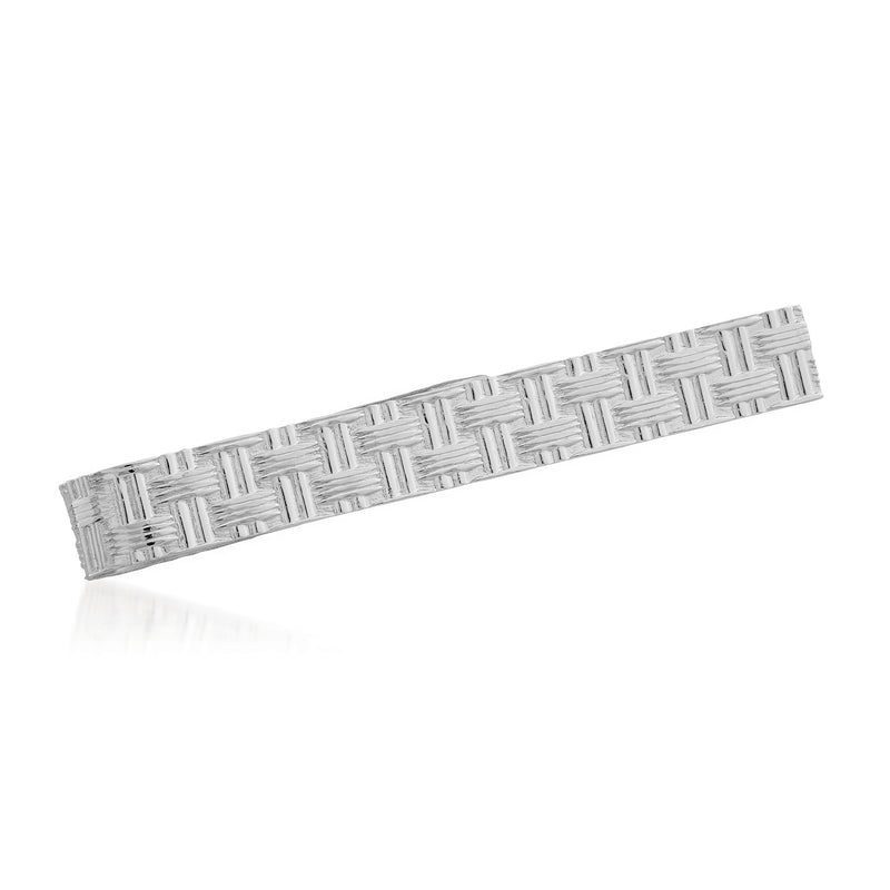 Woven sterling silver tie bar with rectangular metal pattern