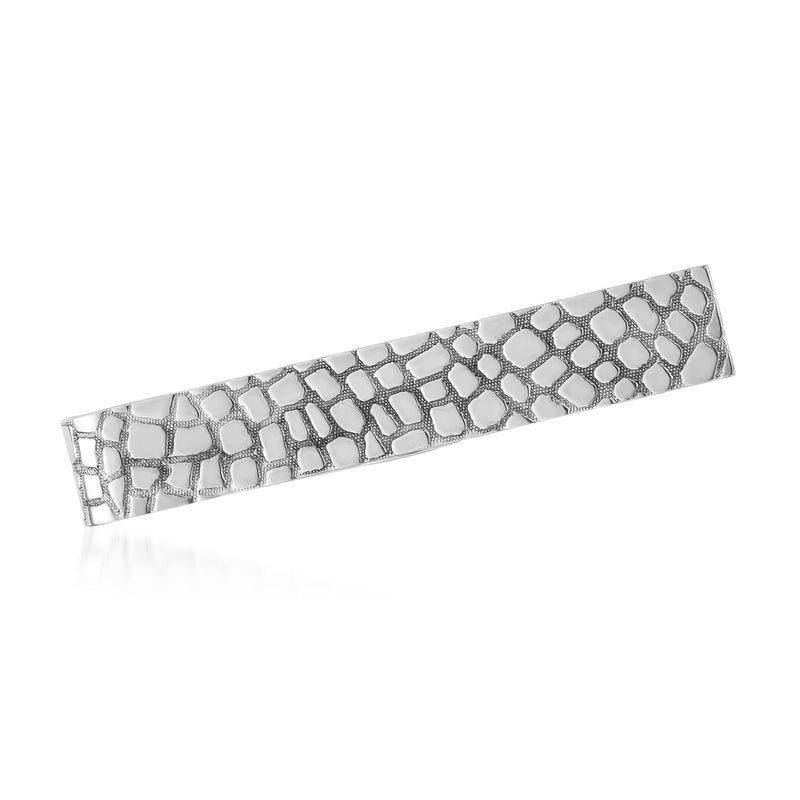 Sterling silver pebbled tie bar with textured grid pattern