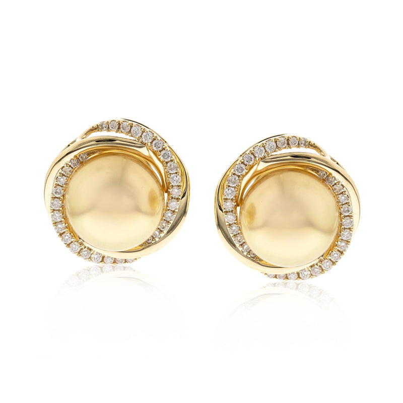 14kt yellow gold South Sea pearl stud earrings with diamond halo ring