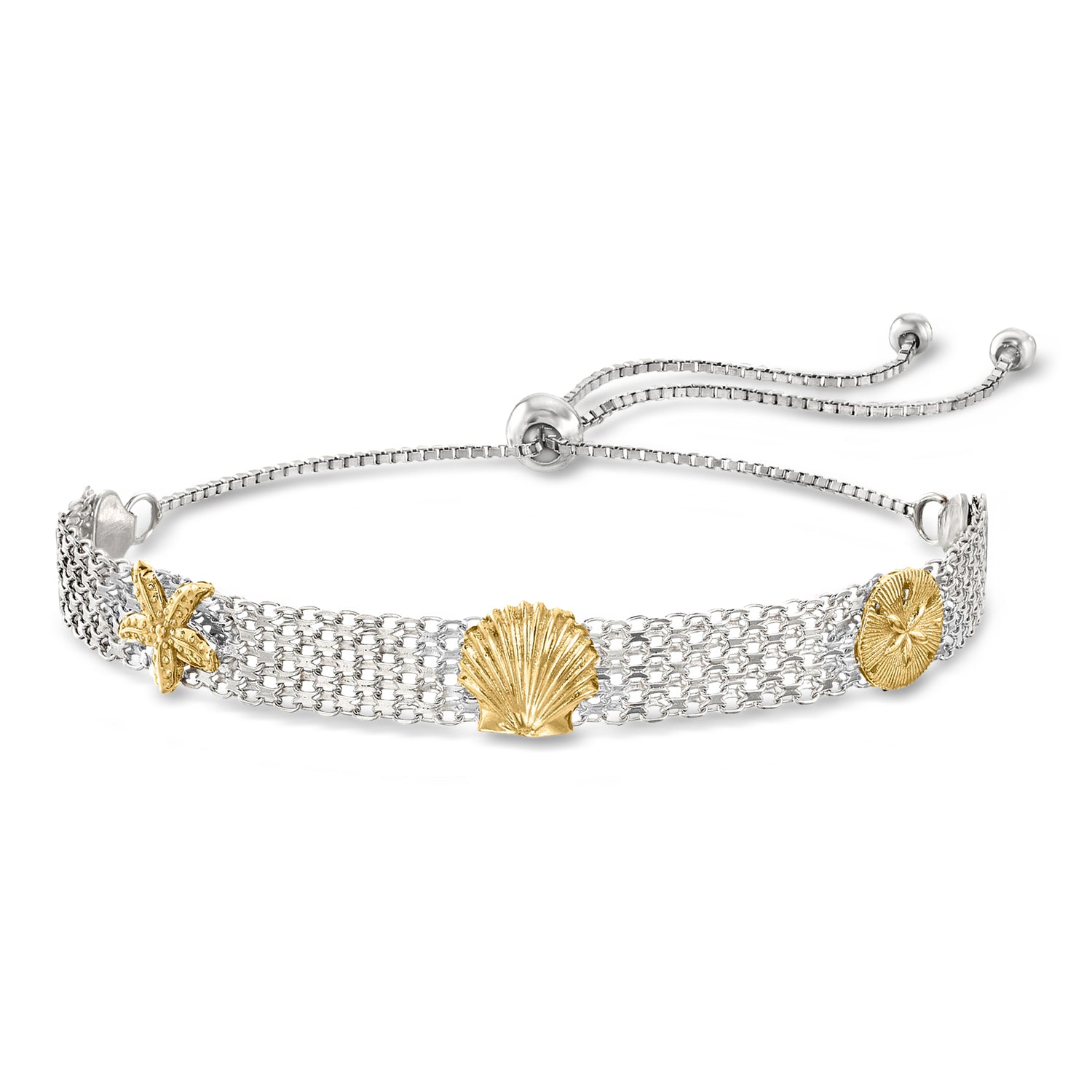 Sterling Silver and 18kt Gold Over Sterling Sea Life Bismark-Link Bolo Bracelet