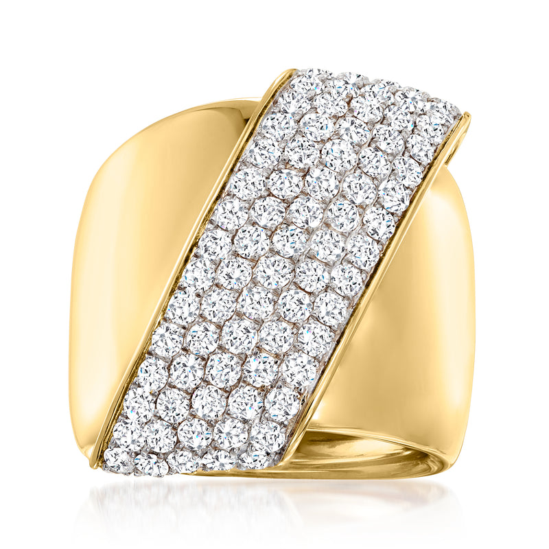 14kt yellow gold pave diamond band ring with rounded-rectangle diamond top