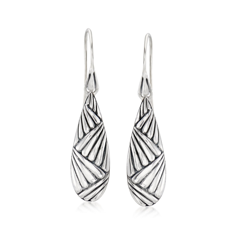 Sterling silver teardrop earwire earrings with textured pleated design