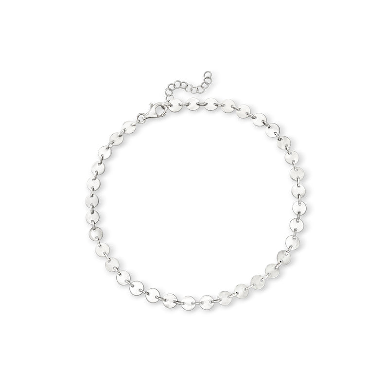 Sterling silver mirrored-disc anklet with round link chain and clasp