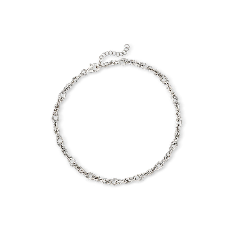 Sterling silver Singapore-chain anklet with lobster clasp and round link design