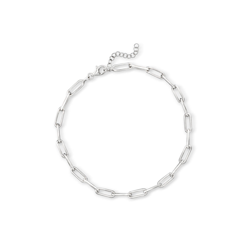 Sterling silver paper clip link anklet with clasp, polished chain links