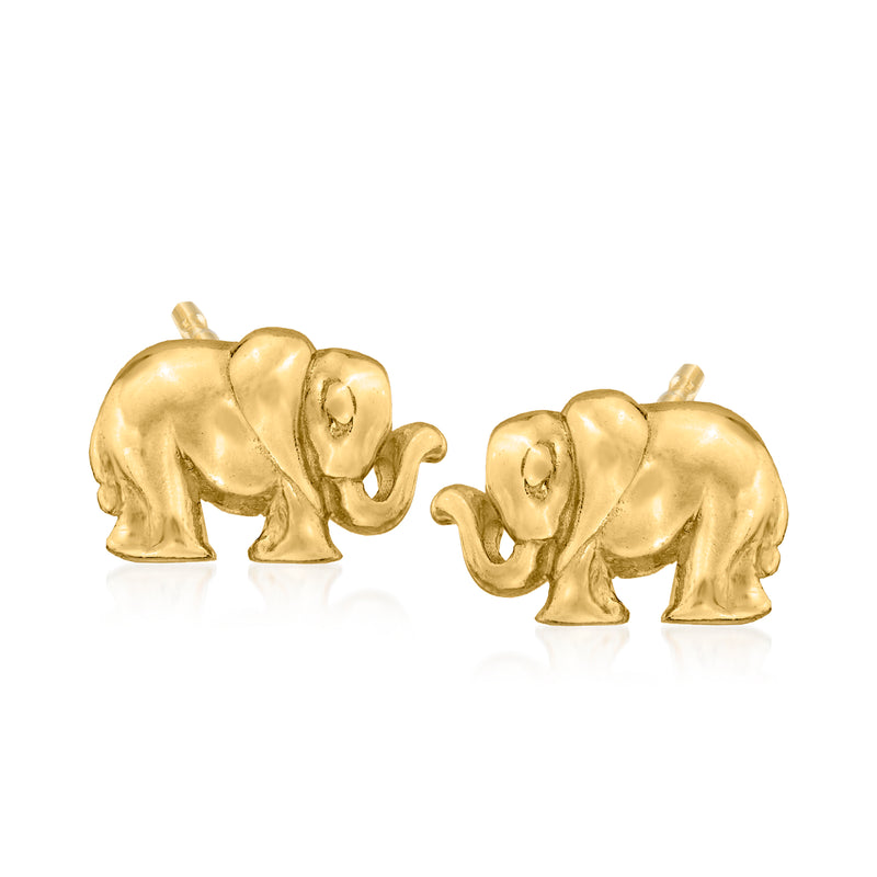Petite 14kt yellow gold elephant stud earrings, polished with raised trunk details