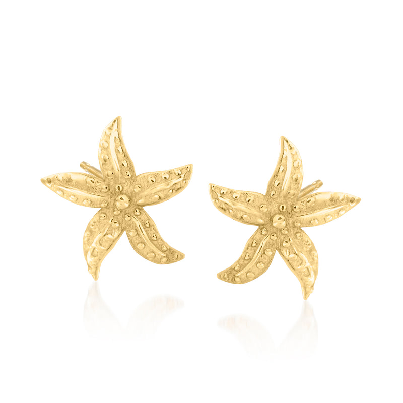 14kt yellow gold petite starfish stud earrings with textured star details