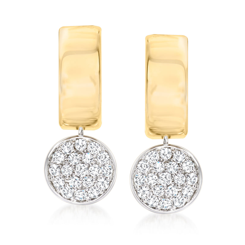 Two-tone gold diamond cluster hoop drop earrings, pair