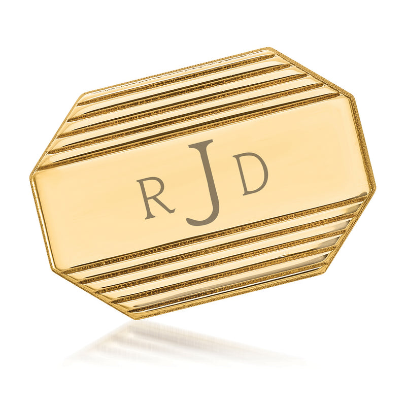 14kt yellow gold octagonal tie tack with engraved RJD monogram