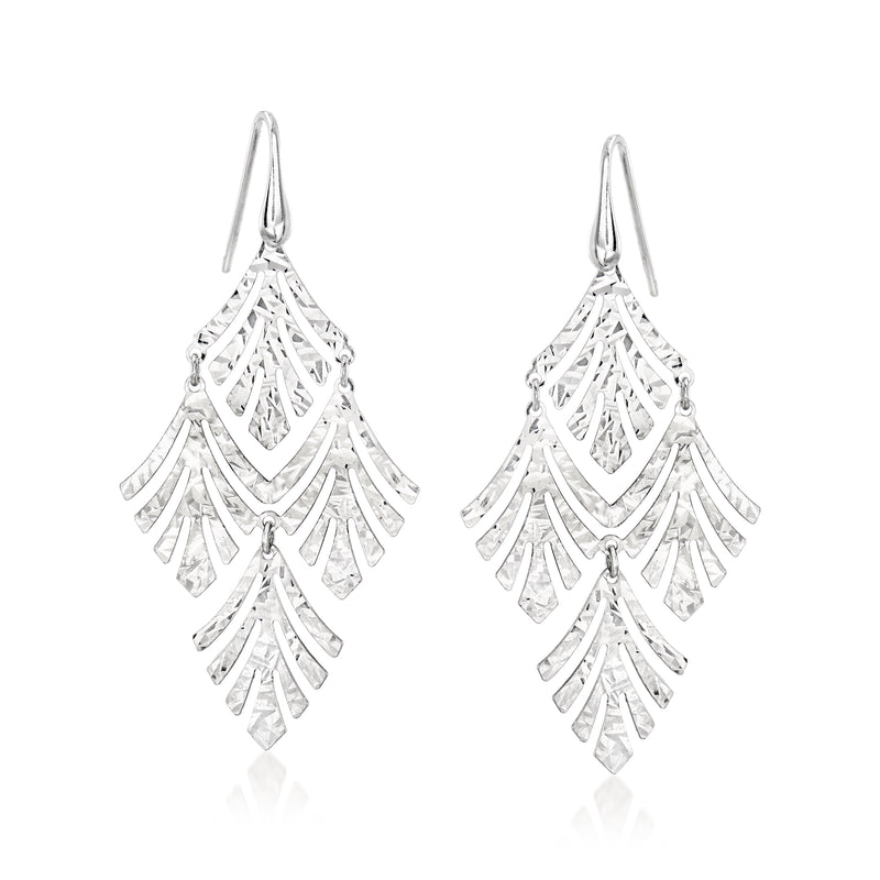 Sterling silver fan drop earrings with layered fan tiers and secure earwire hooks