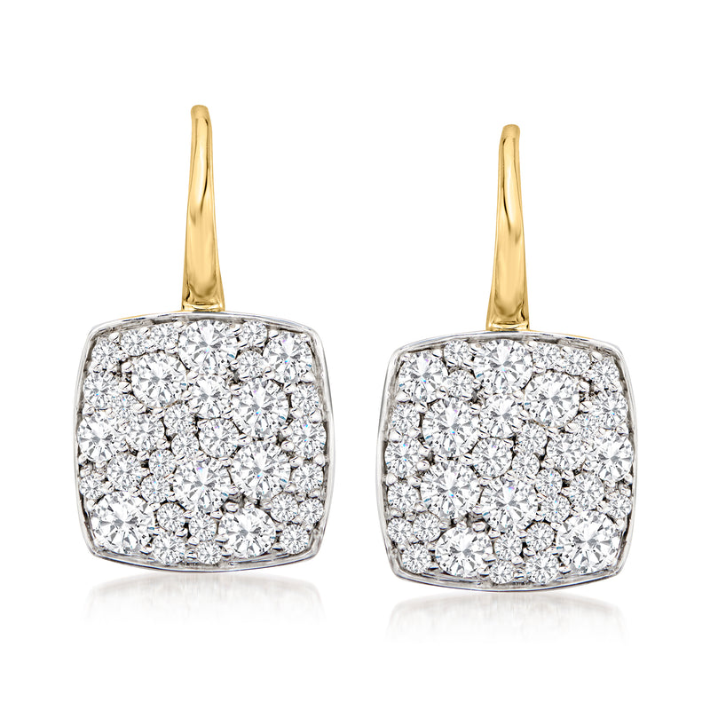 Diamond cluster drop earrings with yellow gold leverback in sterling silver