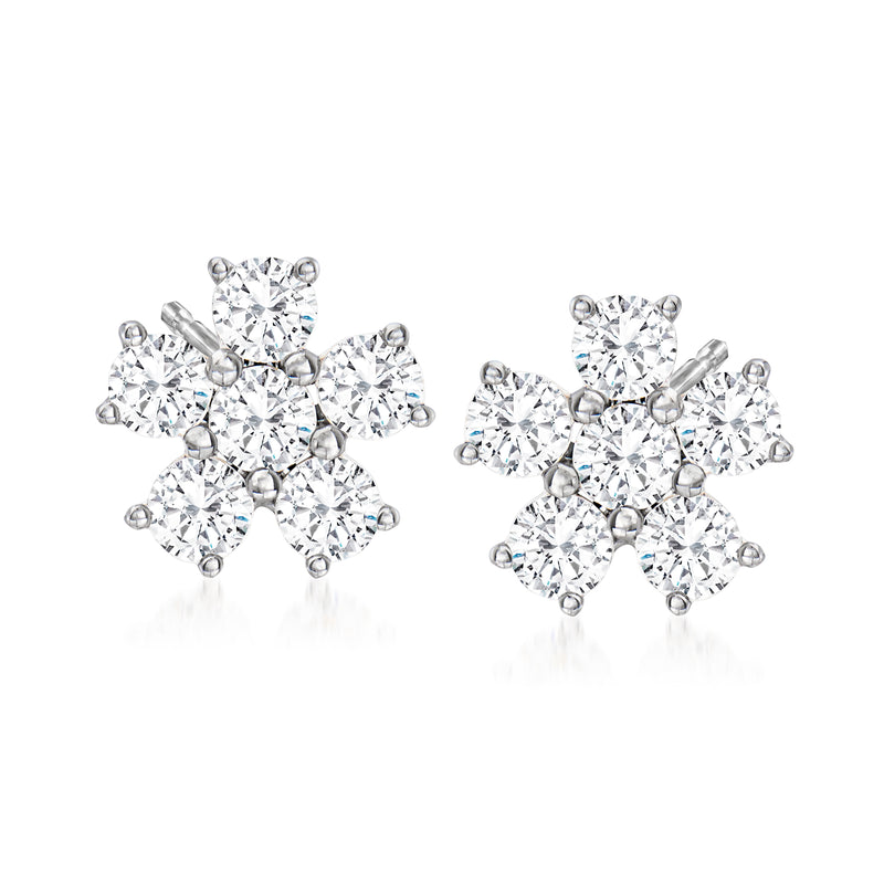 14kt white gold starburst diamond stud earrings with round stones, post backs