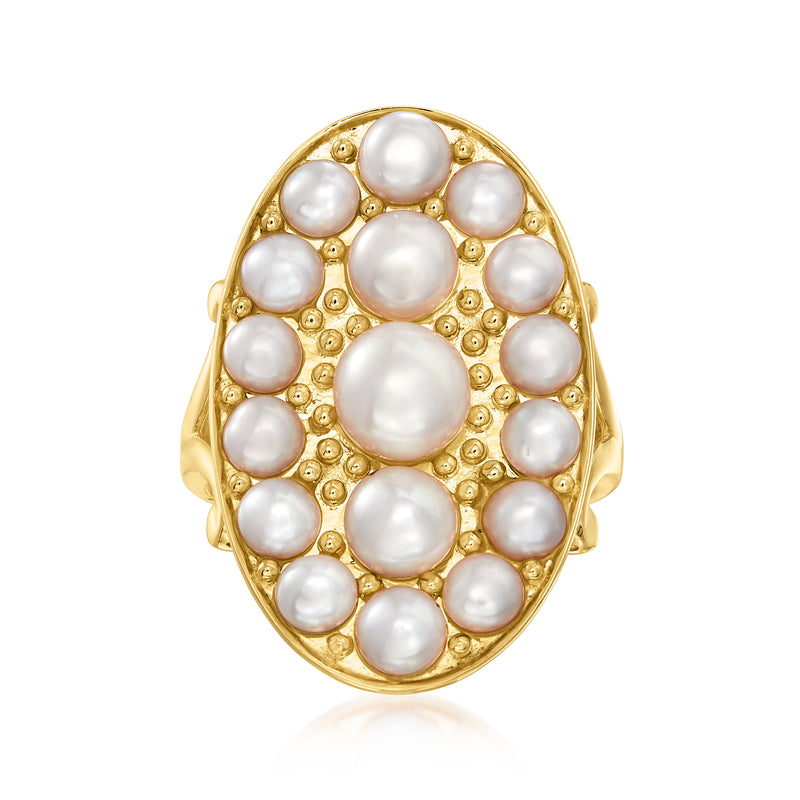 Cultured pearl cluster ring with 18kt gold overlay and round white pearls