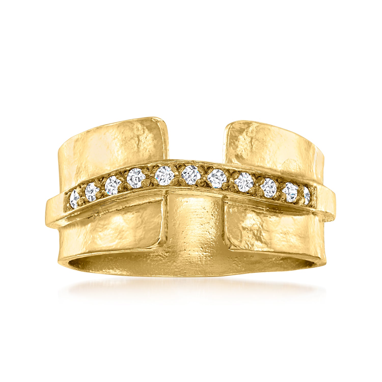 .15 ct. t.w. Diamond Hammered Ring in 18kt Gold Over Sterling