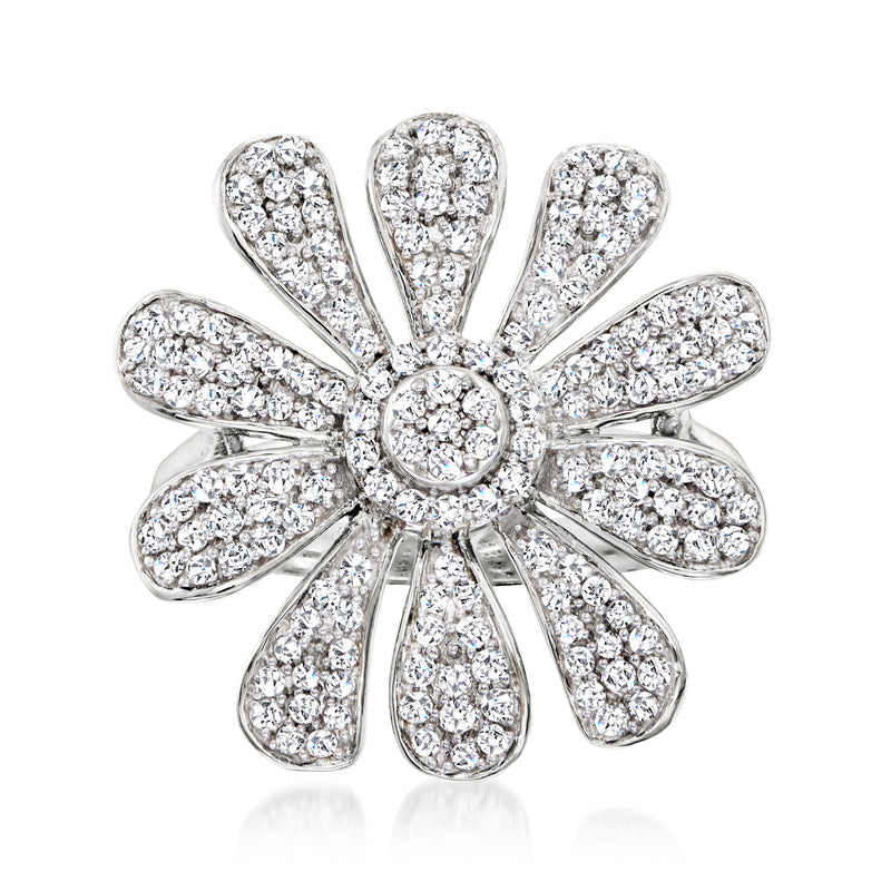 Diamond flower ring in sterling silver with petal cluster design