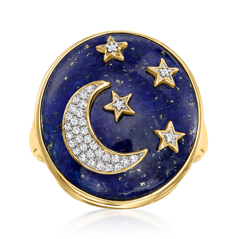 18kt gold over sterling lapis ring with diamond moon and star accents