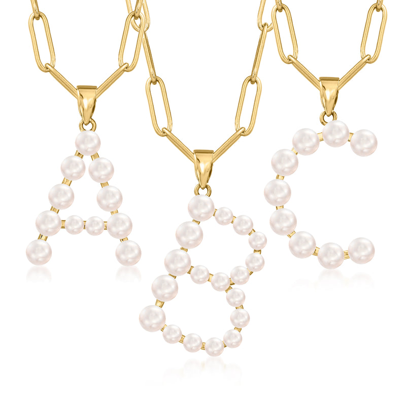 Gold-tone paper clip link necklace with cultured pearl initial pendant, layered loop design