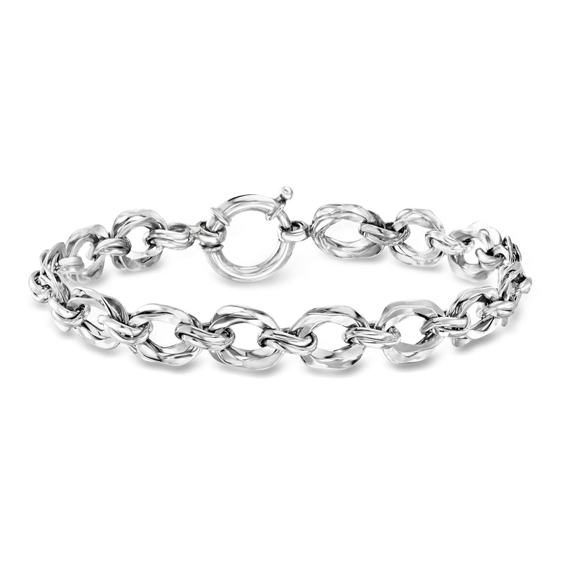 Sterling silver double-oval link bracelet with interlocking chain links