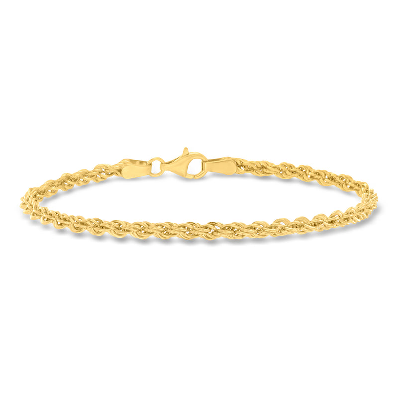 Gold rope-chain bracelet with small open clasp, 3mm link texture