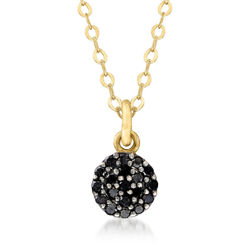 14kt yellow gold necklace with black diamond-accented circle pendant