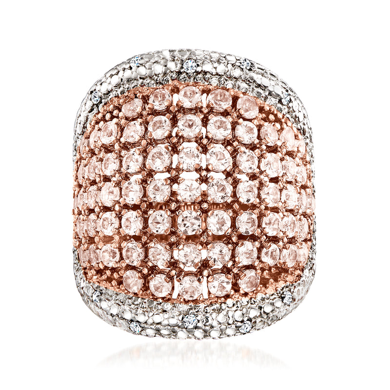Dome ring in rose gold over sterling with morganite and white topaz pavé