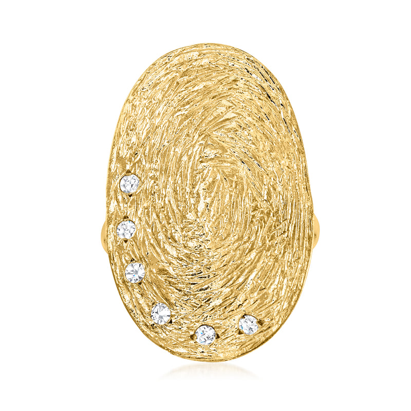 Oval antique-style gold over sterling ring with small round diamond-like stones
