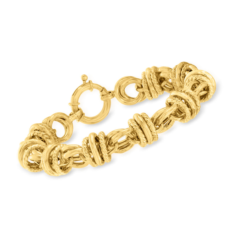 18kt gold over sterling interlocking rolo-link bracelet, braided knot detail