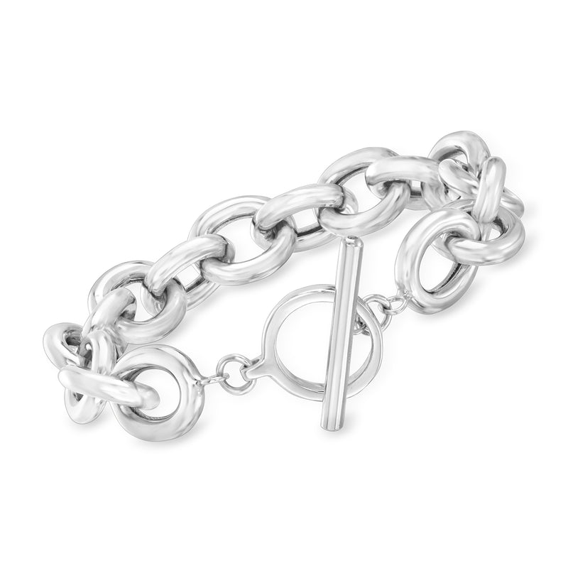 Sterling silver oval-link bracelet with large links and bar-and-loop clasp