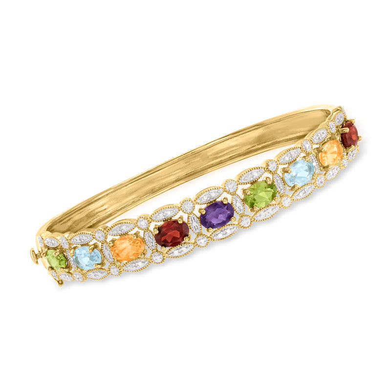 18kt gold over sterling multi-gemstone bracelet with diamond accents and oval gemstones