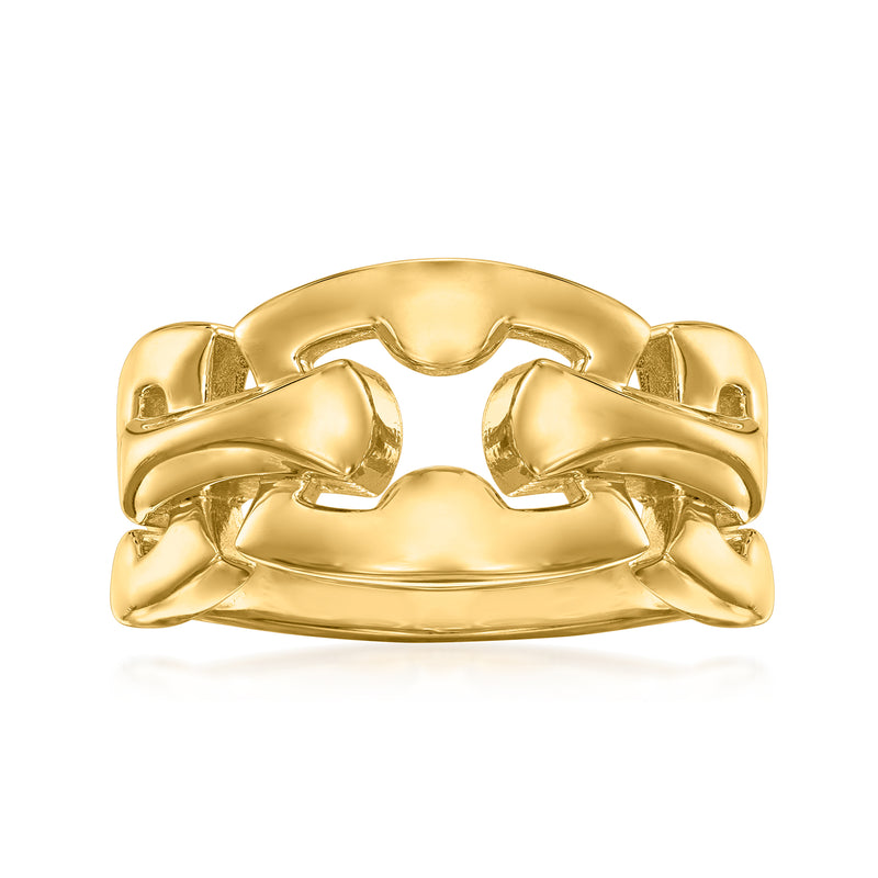 Gold over sterling chain link ring with sculpted interlocking links, polished finish
