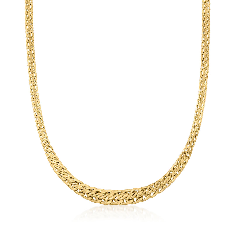14kt yellow gold graduated wheat-link necklace with interwoven chain links
