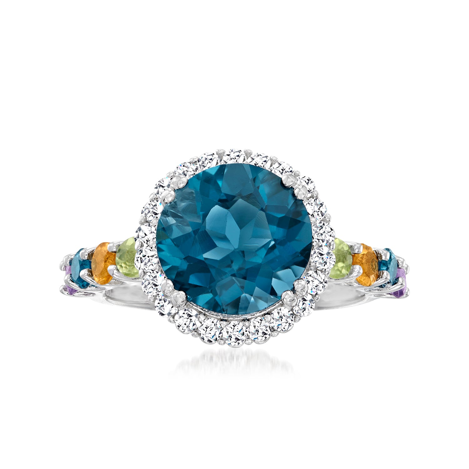 4.20 Carat London Blue Topaz and 1.00 ct. t.w. Multi-Gemstone Ring in Sterling Silver