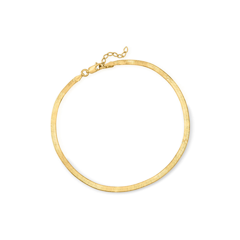 Gold herringbone anklet with lobster clasp, 18kt over sterling, 3mm links