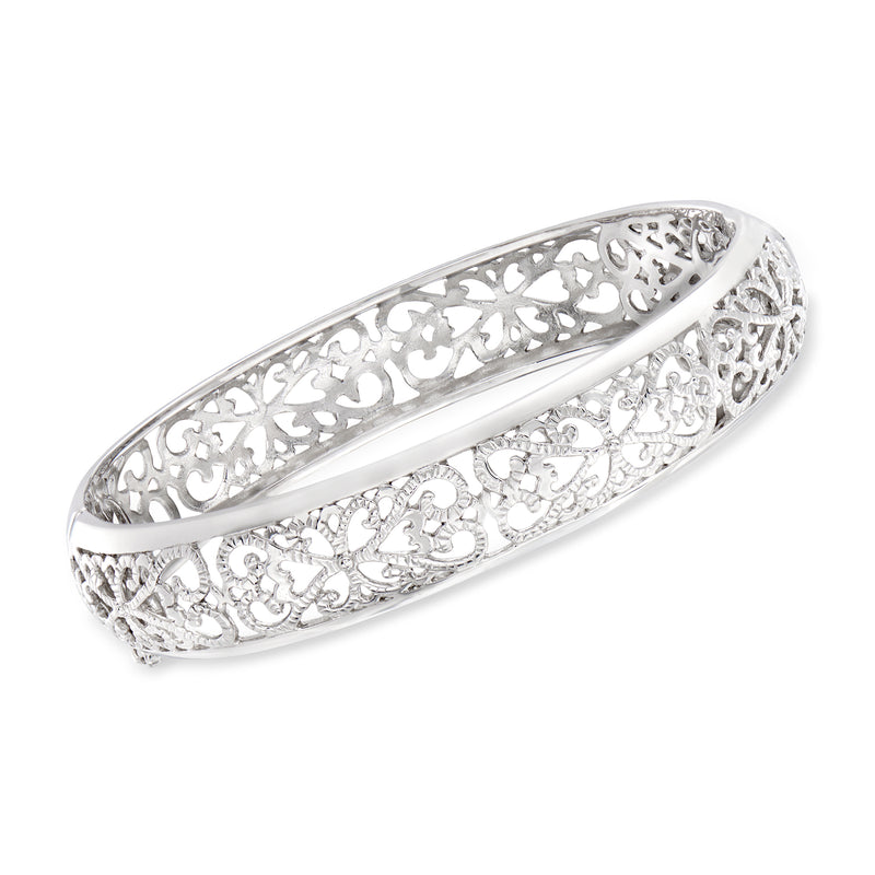 Sterling silver openwork filigree bangle bracelet with floral cutout pattern