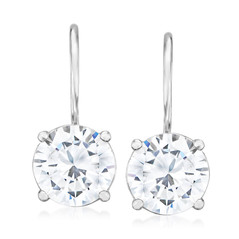Sterling silver round CZ drop leverback earrings