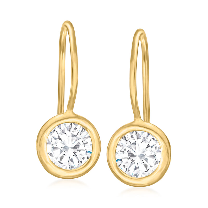 Bezel-set CZ drop earrings with round stones and earwire hooks